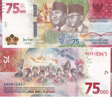 Indonesia 75000 Rupiah 2020 75th Commemorative P 161 UNC W/Folder