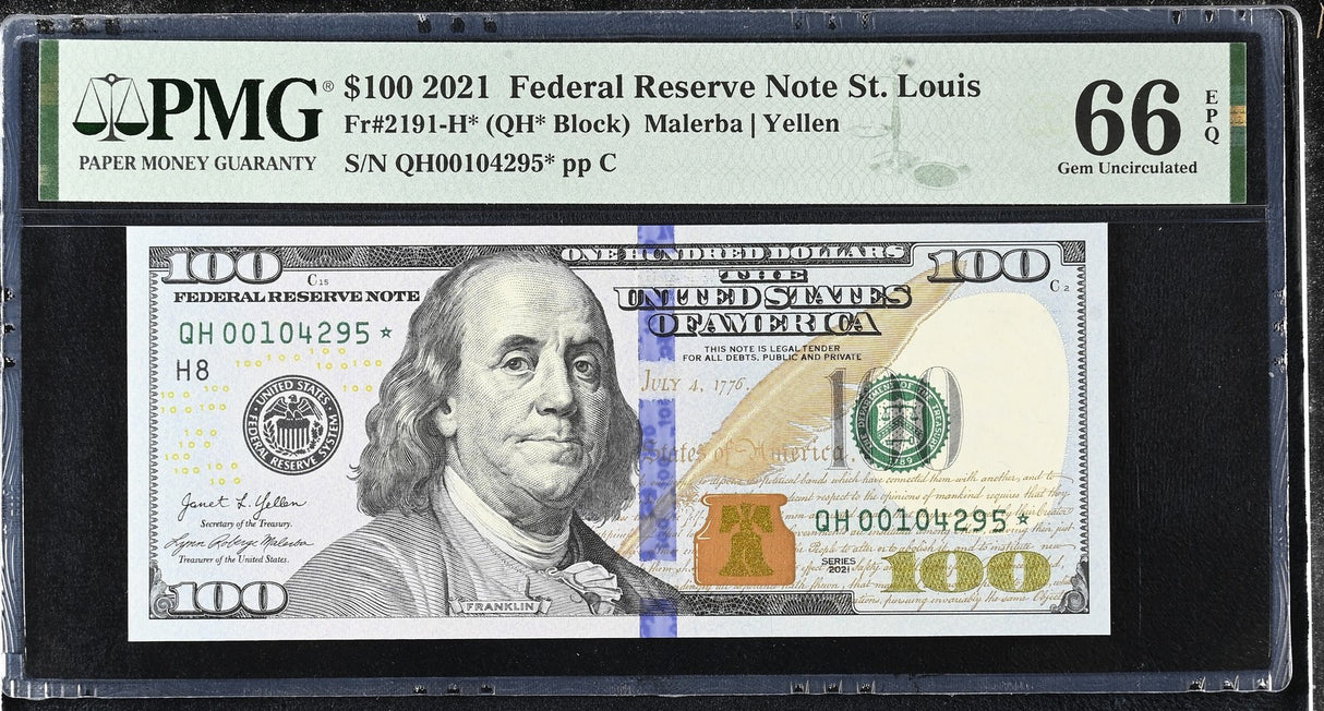 United States 100 Dollars USA 2021 P 555* St. Louis Replacement GemUNC PMG 66EPQ