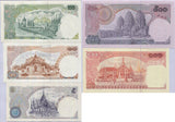 Thailand set 5 UNC 5 10 20 100 500 Baht ND 1969-1988 P 82 83 84 85 86