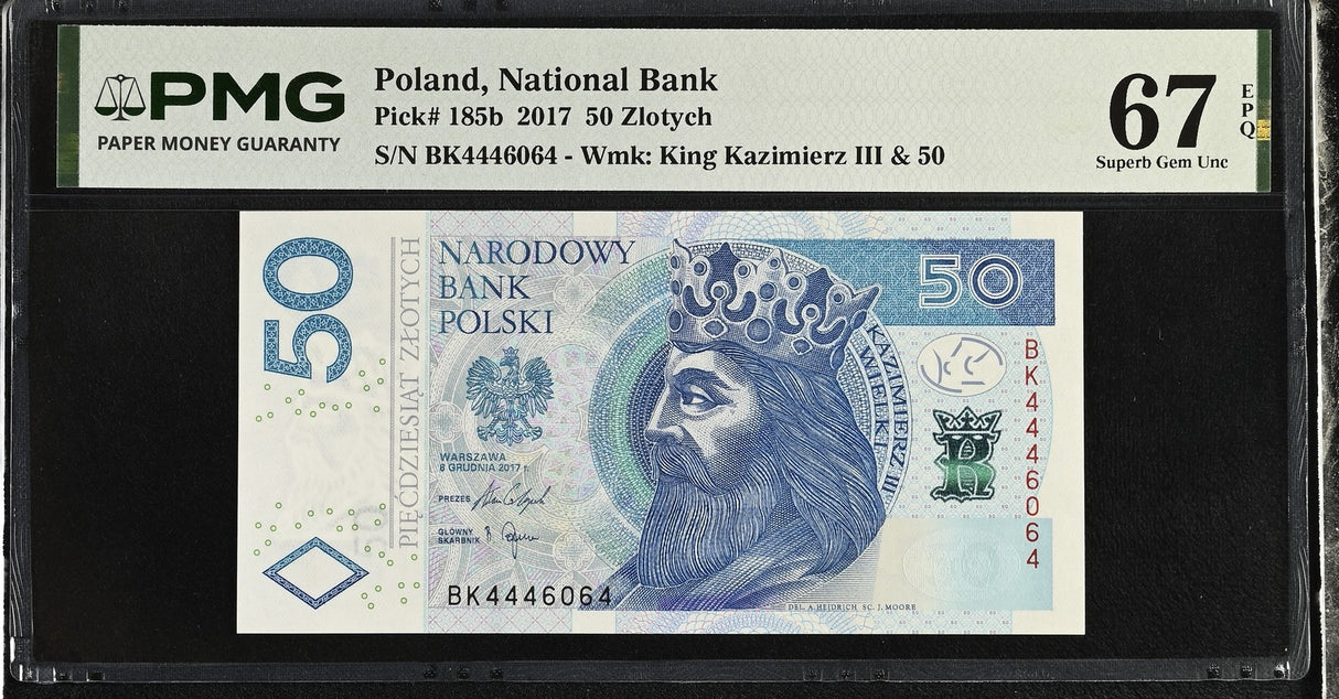 Poland 50 Zlotych 2017 P 185 b Superb Gem UNC PMG 67 EPQ