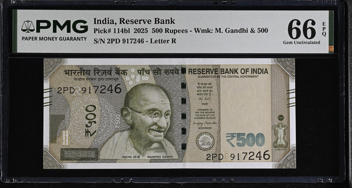 India 500 Rupees 2025 P 114 bl Gem UNC PMG 66 EPQ