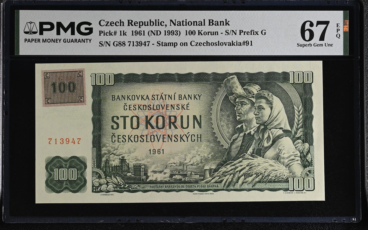 Czech Republic 100 Korun 1961 ND 1993 P 1 k Superb Gem UNC PMG 67 EPQ