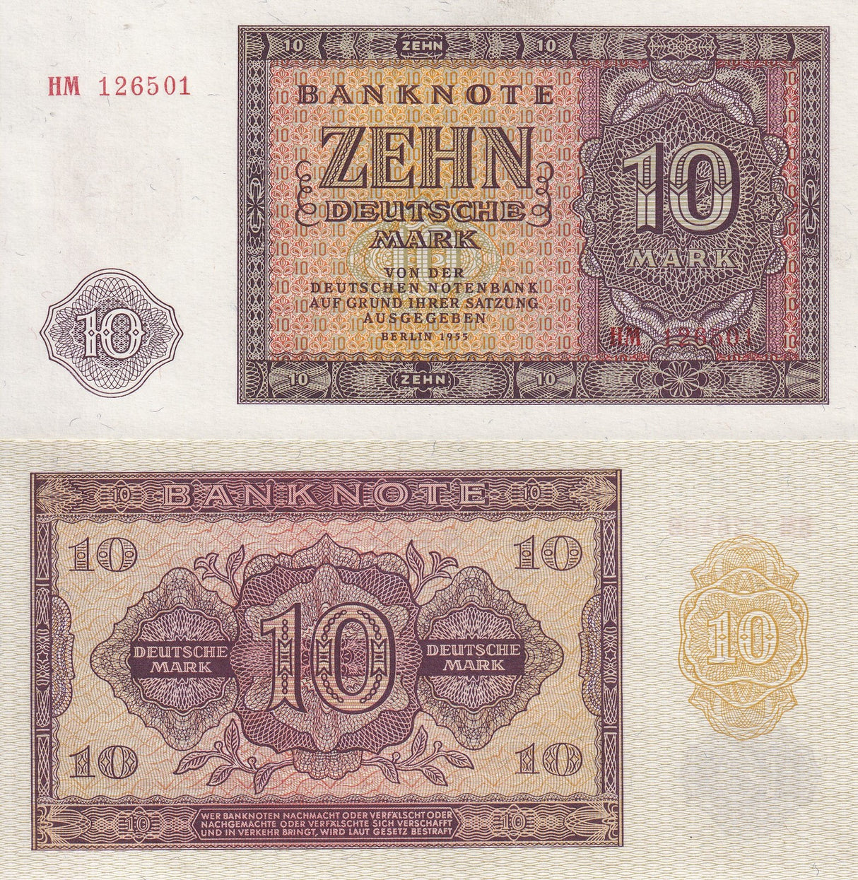 Germany Democratic Republic 10 Mark 1955 P 18 UNC