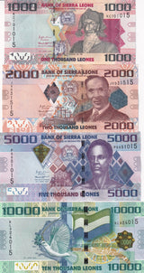 Sierra Leone Set 4 UNC 1000 2000 500 10000 Leones 2022 P 30 31 32 33