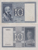 Italy 10 Lire 1939 P 25 c XF+ , Vittorio Emanuele III ,Athena XF+