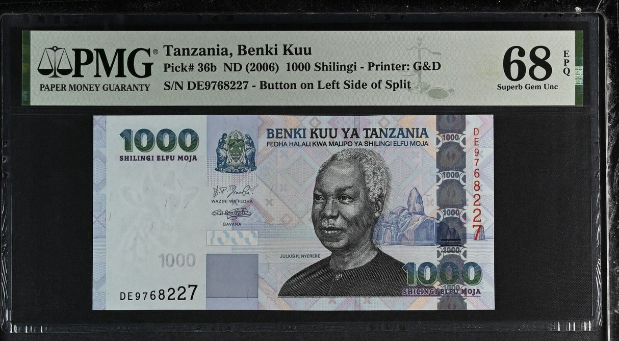 Tanzania 1000 Shilling ND 2006 P 36 b Superb Gem UNC PMG 68 EPQ TOP POP