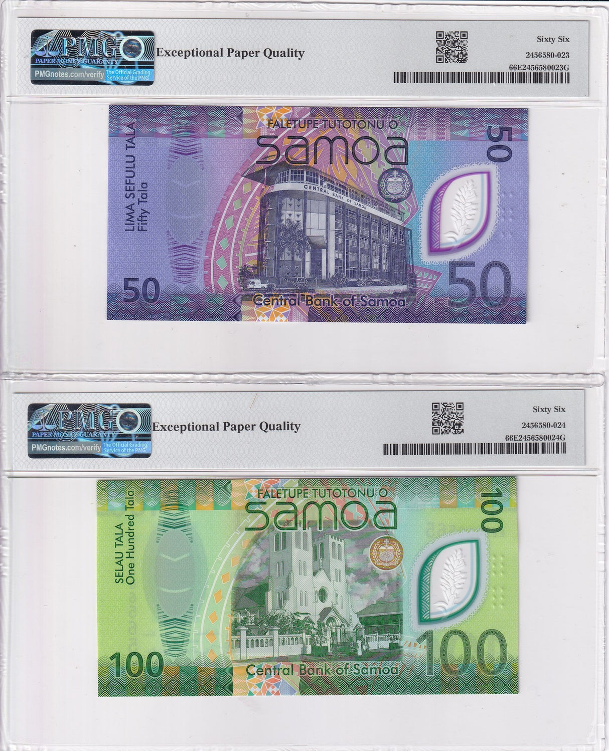 Samoa Set 2;50 100 Tala ND 2025 P New Polymer Comm. 0006565 Gem UNC PMG 66 EPQ