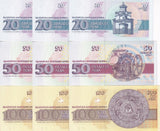 Bulgaria SET 3 x LOT 3 = 9 UNC 20 50 100 LEVA 1991 1992 1993 P 100 101 102