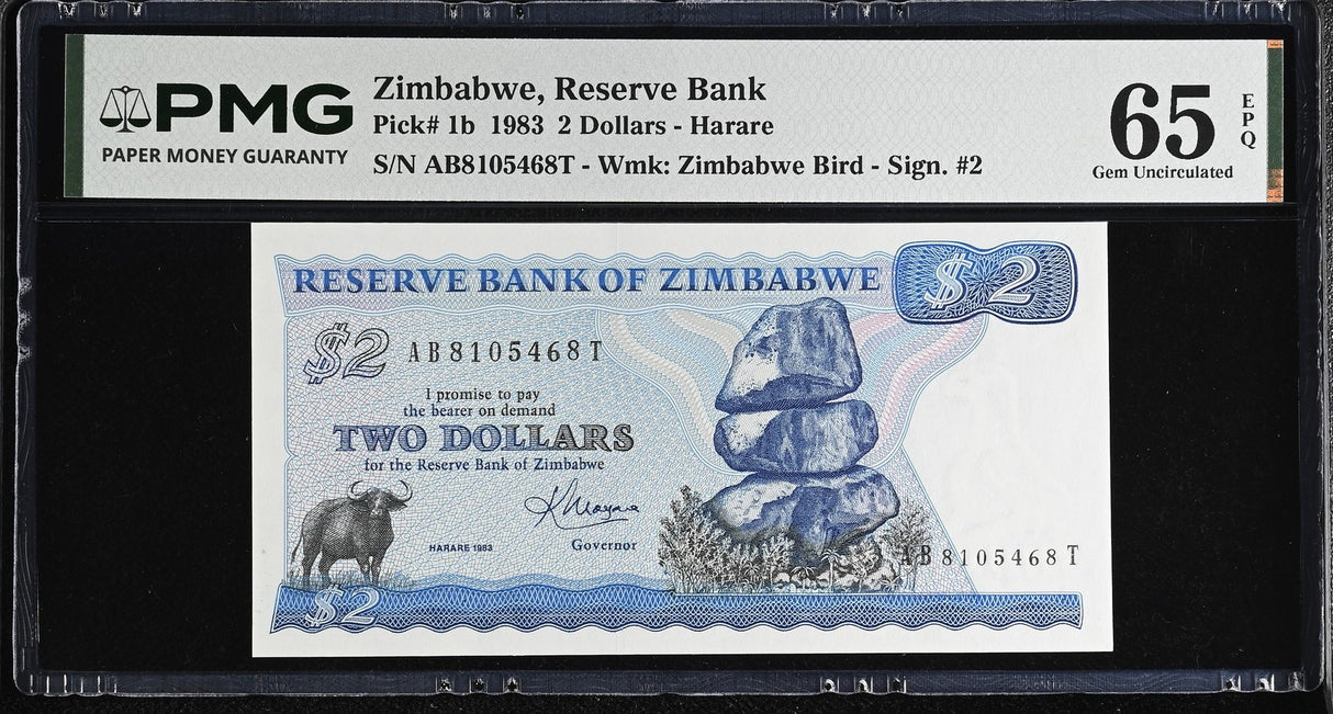 Zimbabwe 2 Dollars 1983 P 1 b Gem UNC PMG 65 EPQ