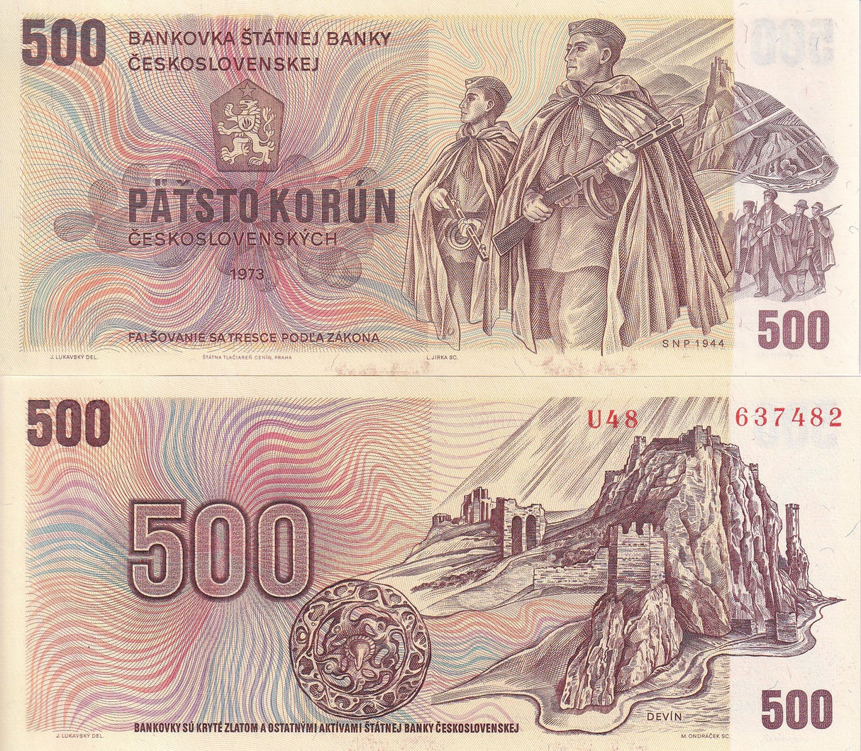 Czechoslovakia 500 Korun 1973 P 93 a UNC ,Bratislava ,medieval shield