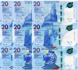 Hong Kong Set 3 X LOT 3= 9 UNC 20 Dollars Mixed Years P 218 302 348 BOC HSBC SCB