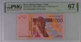 West African States Togo 1000 Francs 2019 P 815 Ts Gem Superb UNC PMG 67 EPQ