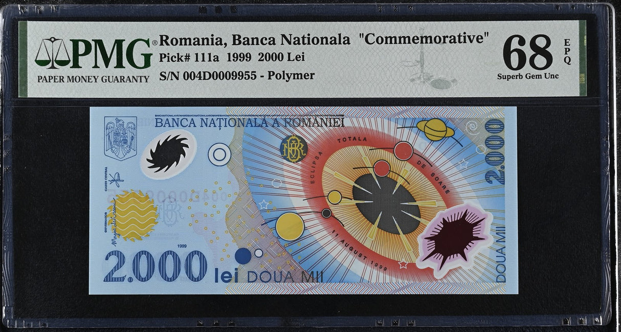 Romania 2000 Lei 1999 P 111 a Polymer Comm # 9955 Superb Gem UNC PMG 68 EPQ