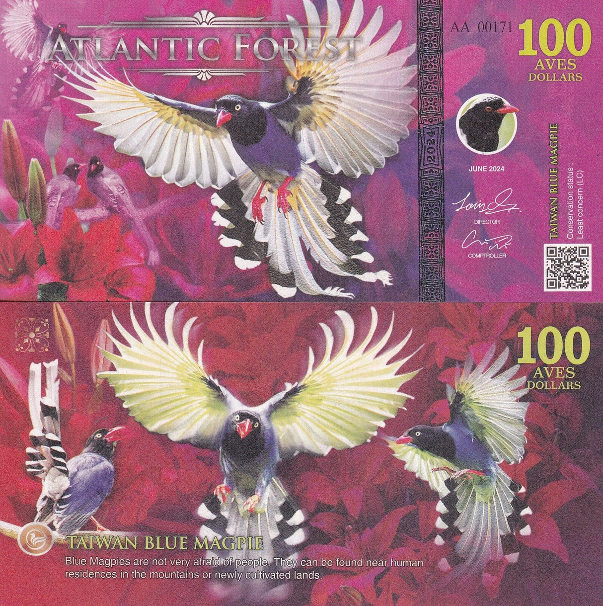 ATLANTIC FOREST Set 3; 100 200 500 AVES MAGPIE WAWING FINCH 2024 Fantasy