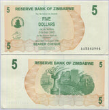 Zimbabwe 5 Dollars 2006 P 38 UNC