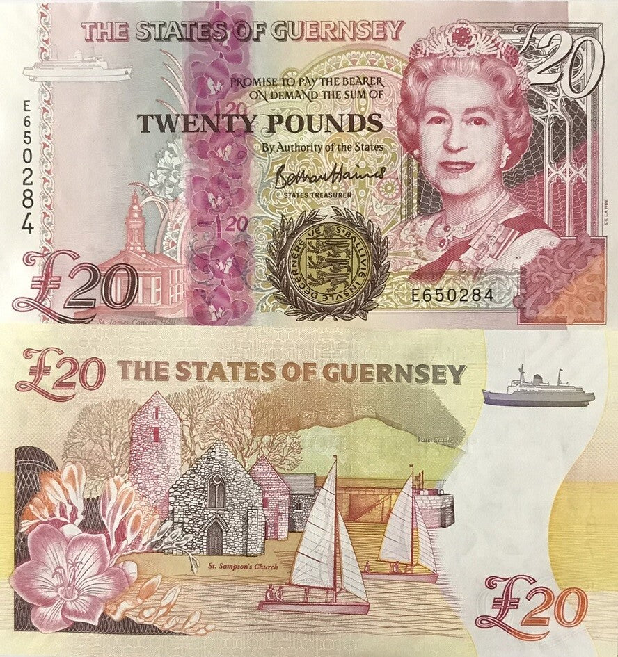 Guernsey 20 Pounds ND 2023 P 58A St. Sampson's church QEII UNC ,TDLR