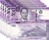 Philippines 100 Pesos 2024A P 232A NEW Seal Type UNC LOT 5 PCS
