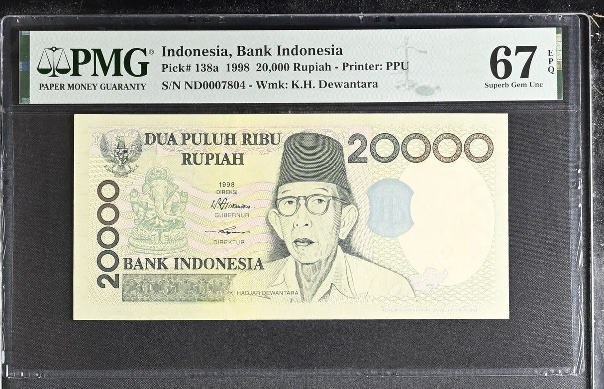Indonesia 20000 Rupiah 1998 P 138 a Superb Gem UNC PMG 67 EPQ