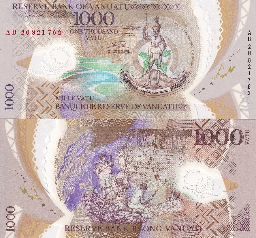Vanuatu 1000 Vatu ND 2020 2023 New Date P 13 Polymer UNC ,Farmers, cattle