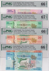 Cook Islands SET 4 3 10 20 50 Dollars ND 1992 P 7 8 9 10 Gem UNC PMG 66 67 EPQ