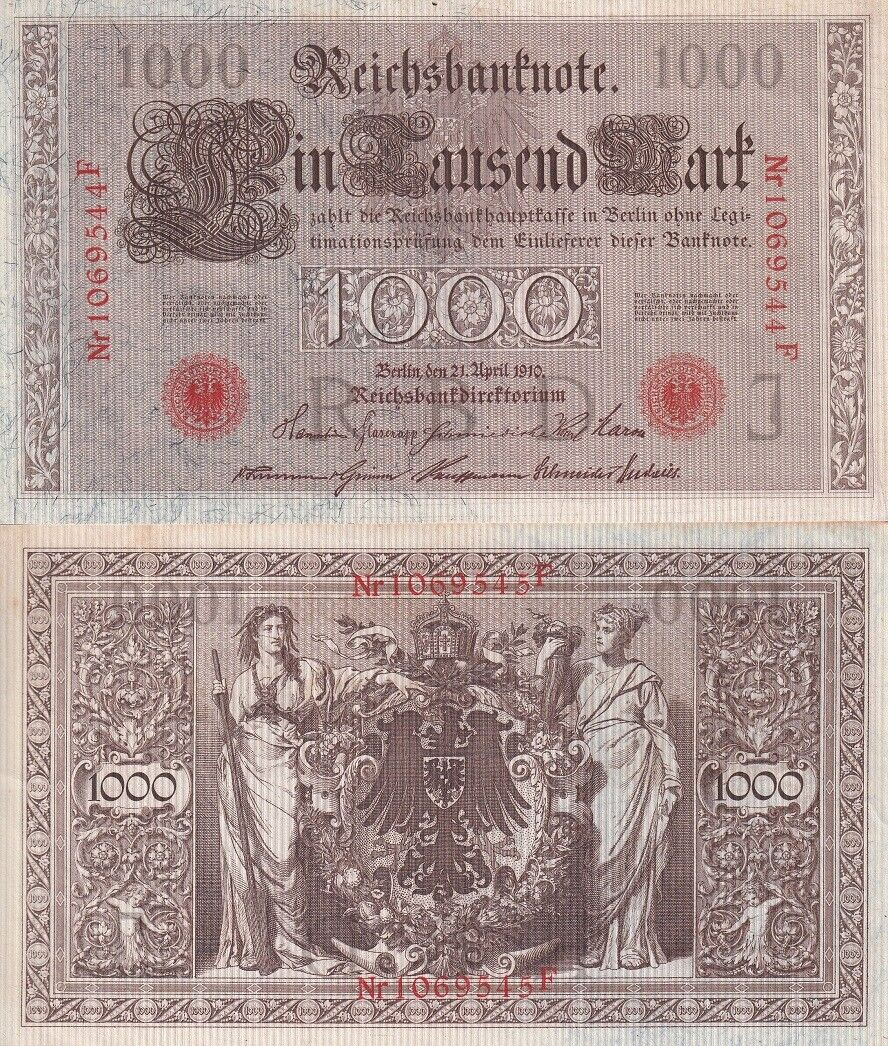 GERMANY Reichsbank 1000 Mark 1910 P 44 b AUnc