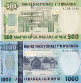 Rwanda Set 2 PCS 500 1000 FRANCS 2004 P 30 P 31 UNC