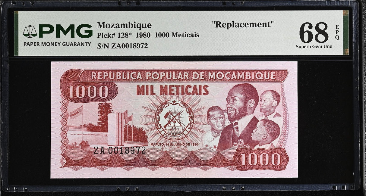 Mozambique 1000 Meticais 1980 P 128* Replacement Superb Gem UNC PMG 68 EPQ TOP