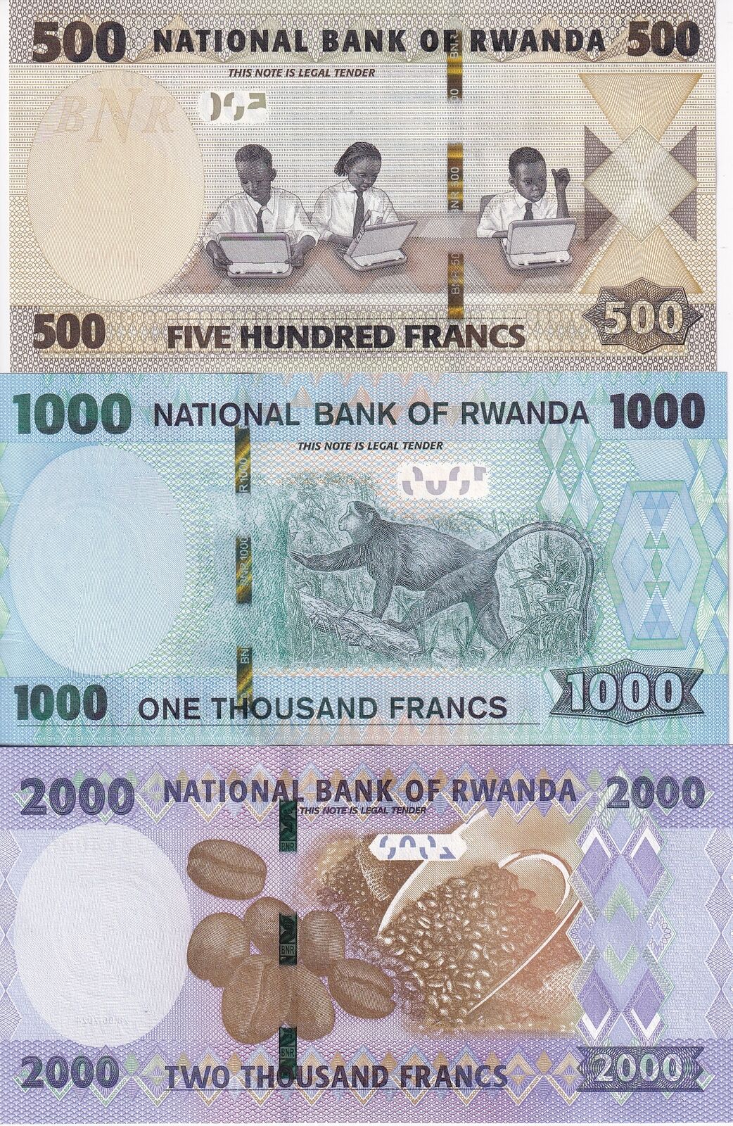 Rwanda SET 3 UNC 500 1000 2000 FRANCS 2019 -2024 P 39 42 44