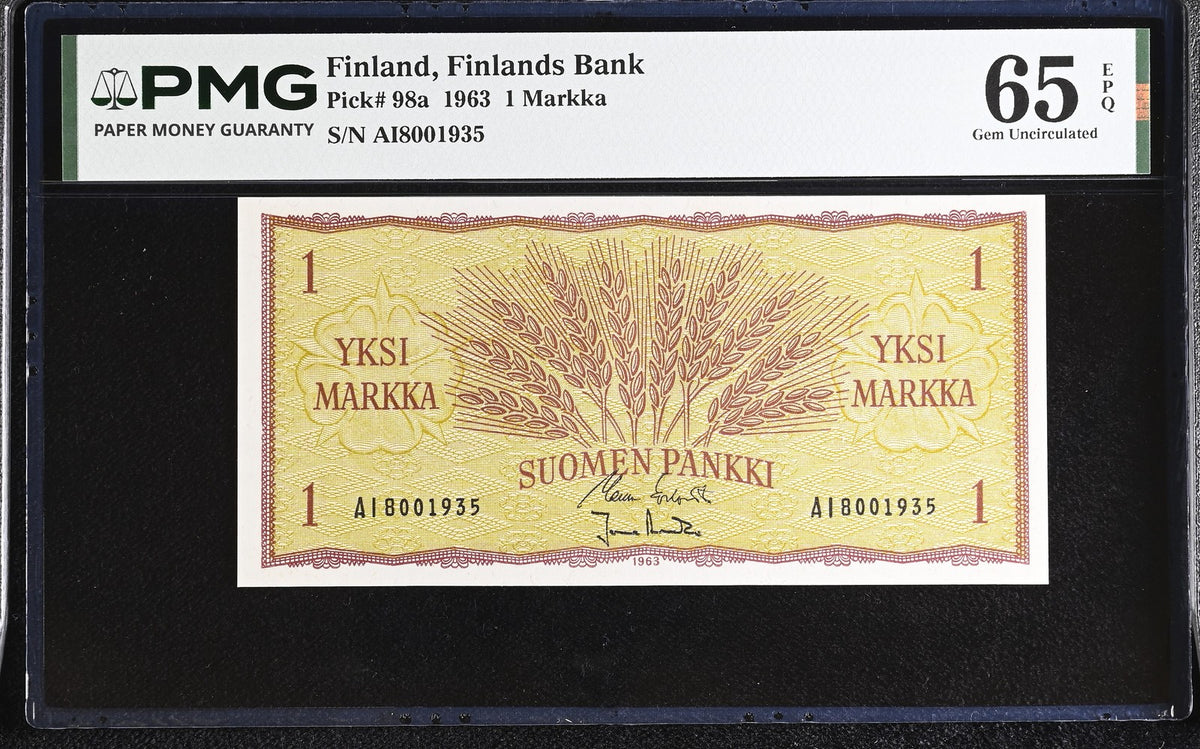 Finland 1 Markka 1963 P 98 a Gem UNC PMG 65 EPQ