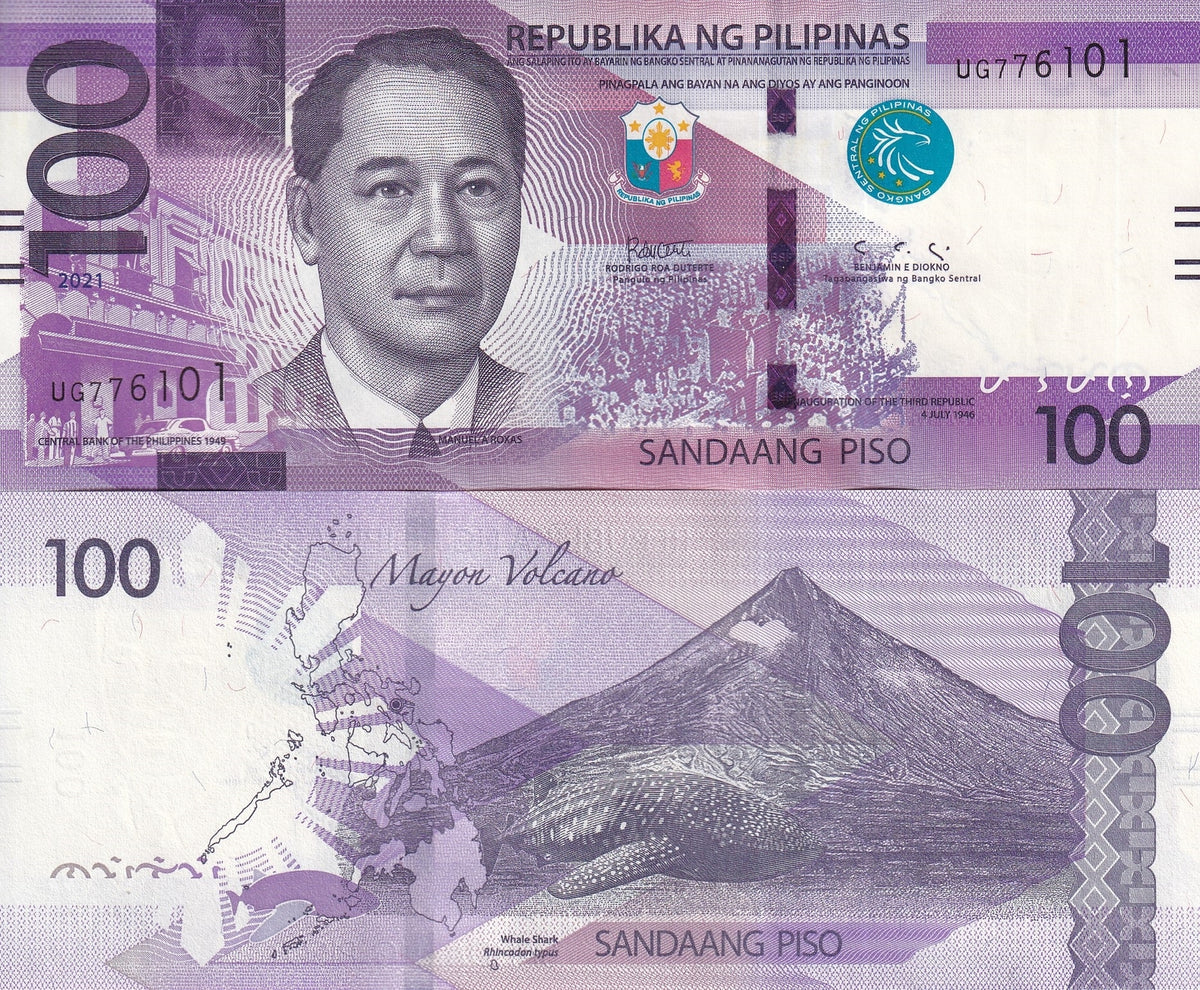 Philippines 100 Pesos 2021 P 225 UNC , with Blind Mark , Volcano