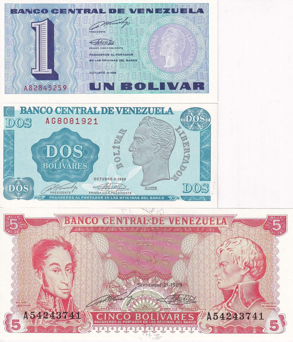 Venezuela Set 3 PCS 1 2 5 Bolivares Random Year P 68 P 69 P 70 UNC