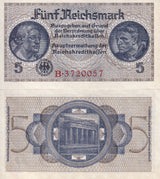 Germany Reichsbank 5 Reichsmark 1940-1945 P R138 a UNC ,Neue Wache