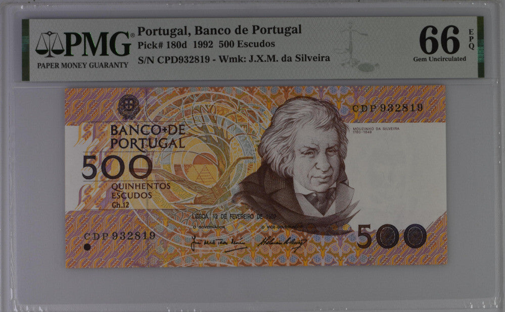 Portugal 500 Escudos 1992 P 180 d Gem UNC PMG 66 EPQ