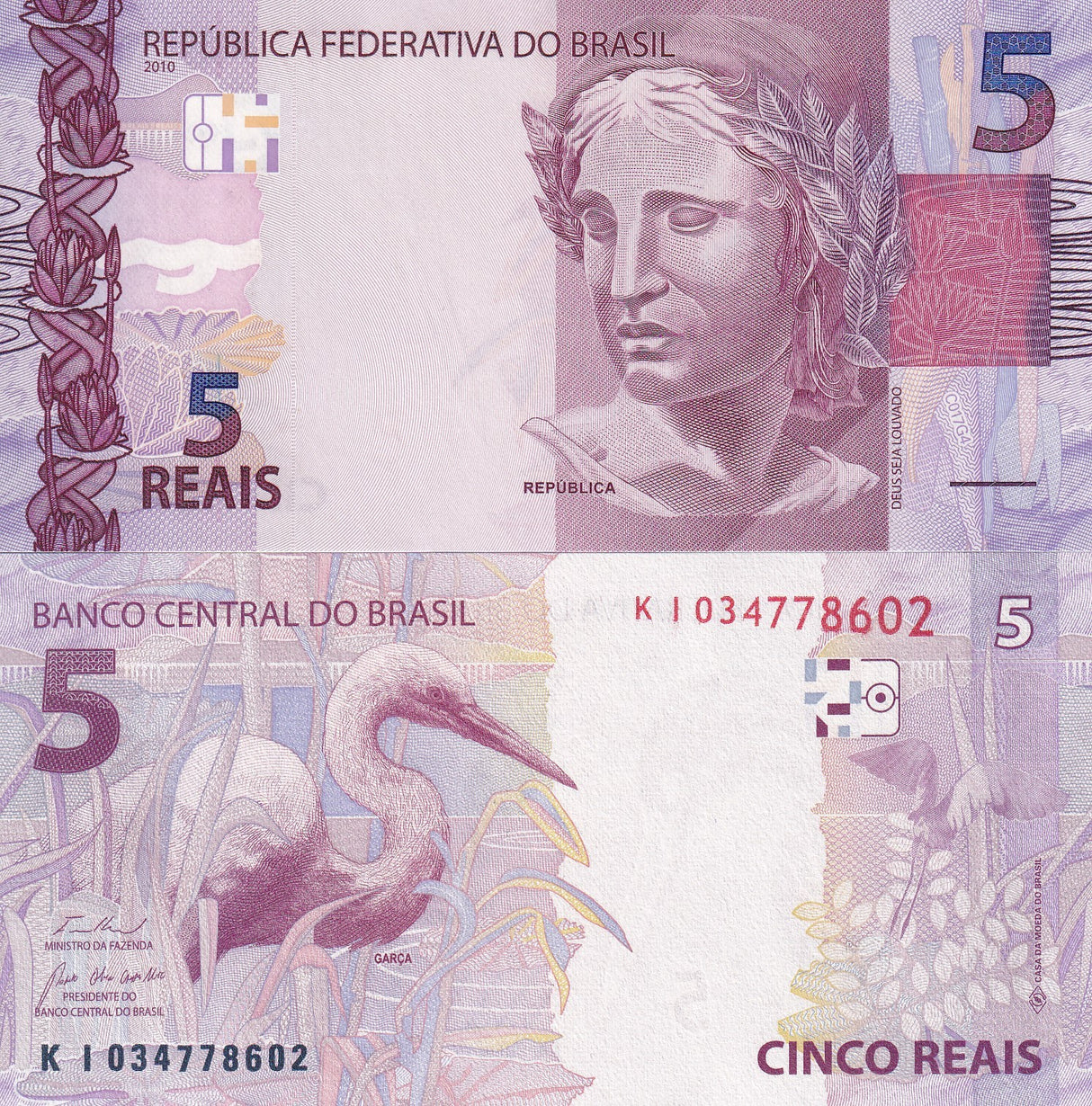 Brazil 5 Reais 2010 2025 BIRD P 253 g New Sign Fernando Haddad & Roberto UNC