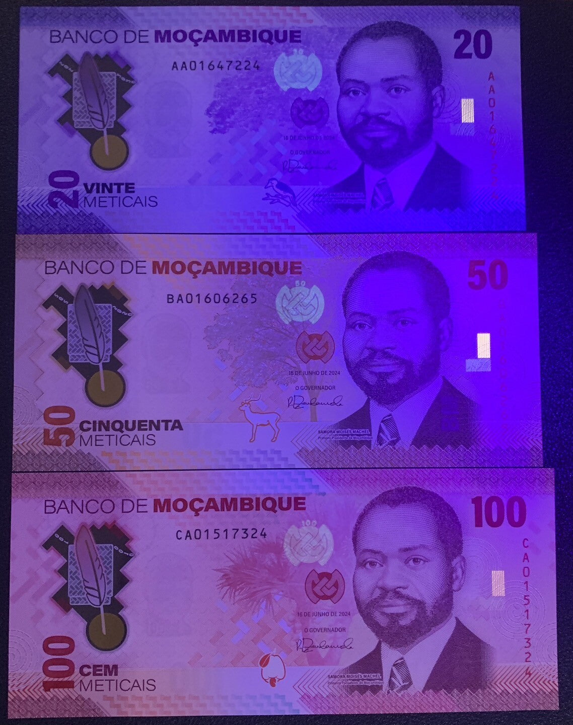 Mozambique set 3 UNC 20 50 100 Met. 2024 Polymer P 155 156 157 LOT 3 SETS 9 Pcs