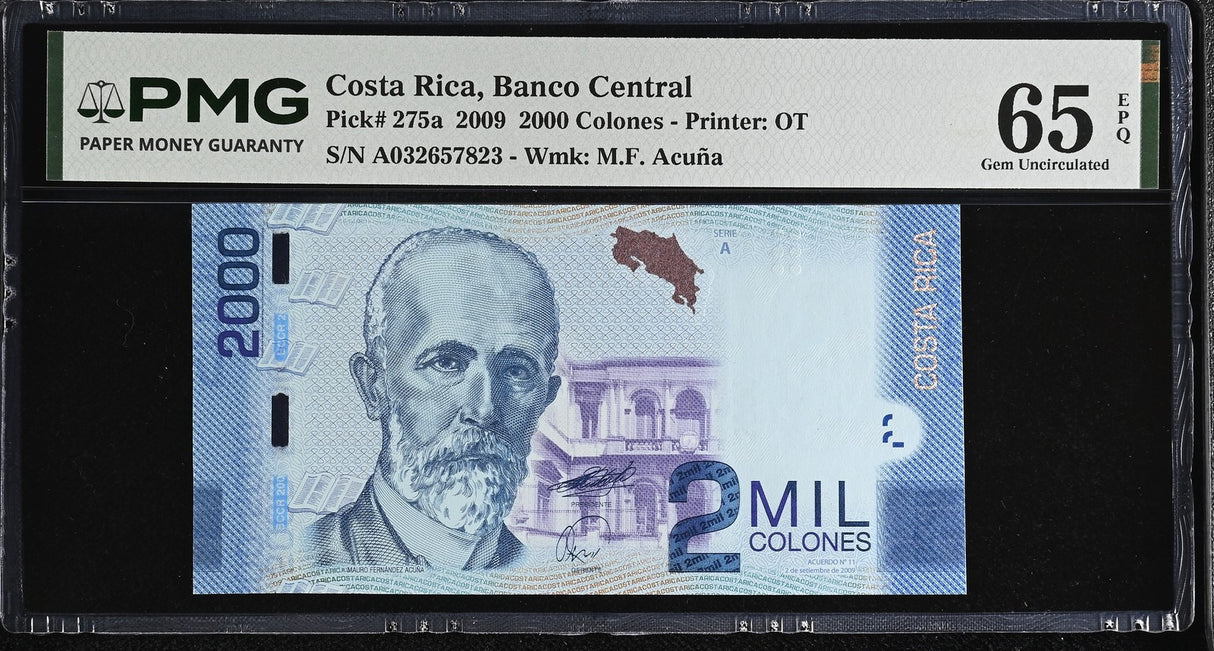 Costa Rica 2000 Colones 2009 P 275 a Gem UNC PMG 65 EPQ PRINTER OT