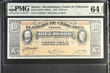 Mexico 10 Pesos 1915 P S535 Serie N Choice UNC PMG 64 EPQ
