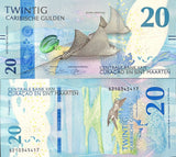 Curacao & Sint Maarten 20 Gulden 2025 P 2 NEW Spotted eagle ray UNC LOT 3 Pcs