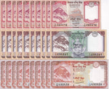 Nepal Set 3 x Lot 10 = 30 UNC 5 10 20 2020-2024 P 76 77 78, Sambar deers, Yak