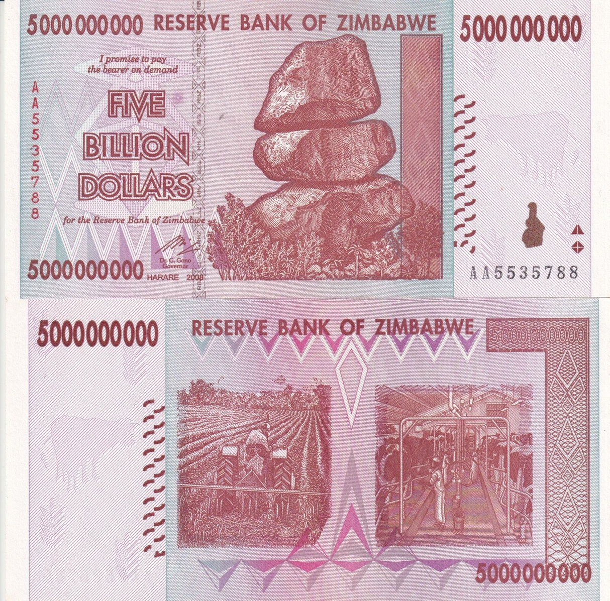 Zimbabwe 5 Billion Dollars 2008 P 84 XF/AU