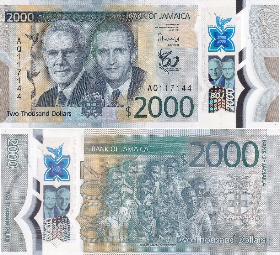 Jamaica 2000 Dollars 2022 / 2023 P 100 Polymer Aunc