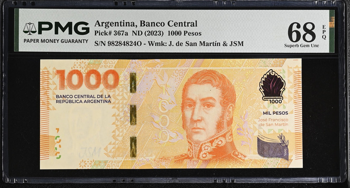 Argentina 1000 Pesos ND 2023 P 367 a Superb Gem UNC PMG 68 EPQ