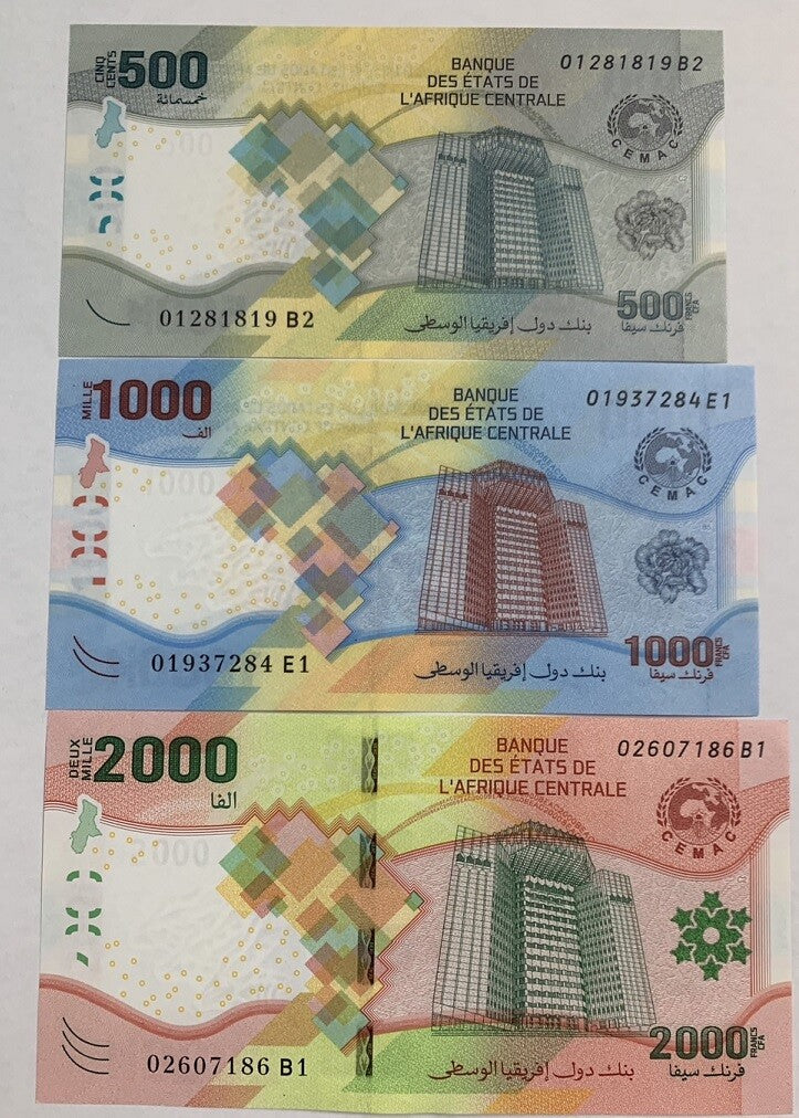 Central African States Set 5 UNC 500 1000 2000 5000 10000 FR 2020 2022 P 700-704