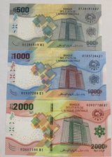 Central African States Set 5 UNC 500 1000 2000 5000 10000 FR 2020 2022 P 700-704