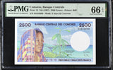 Comoros 2500 Francs ND 1997 P 13 Gem UNC PMG 66 EPQ