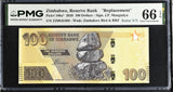Zimbabwe 100 Dollars 2020 P 106* ZZ PREFIX Replacement RADAR Gem UNC PMG 66 EPQ