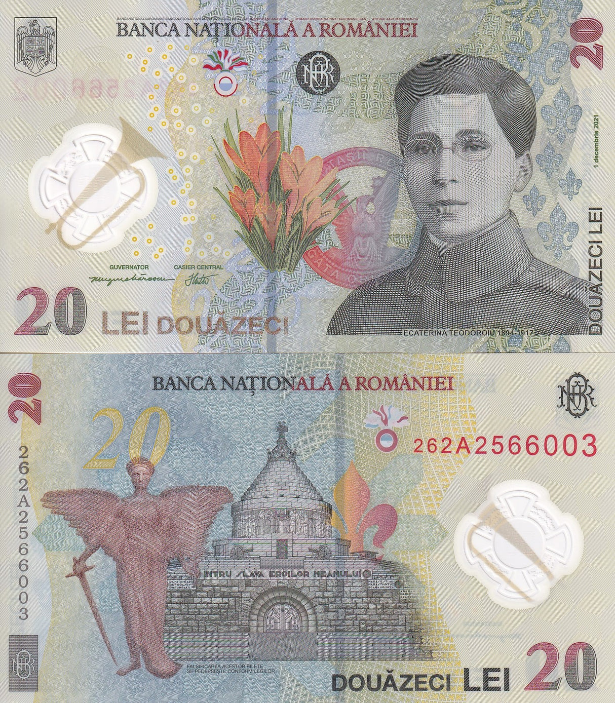 Romania 20 Leu 2021/2026 P 119A Polymer New Date ,Archangel Gabriel AUnc AU