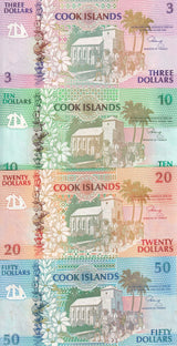 Cook Island set 4, 3 10 20 UNC ( 50 UNC W/Foxing ) Dollars 1992 P 7 8 9 10