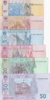 Ukraine Set 6 UNC 1 2 5 10 20 50 Hrivna Random Date P 116 117 118 - 121