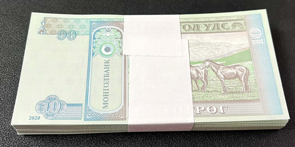 Mongolia 10 Tugrik Random Year P 62 UNC LOT 100 PCS 1 BUNDLE NR